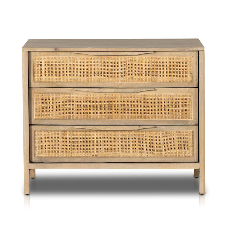 Natural Mango 3-Drawer Nightstand with Woven Cane Front