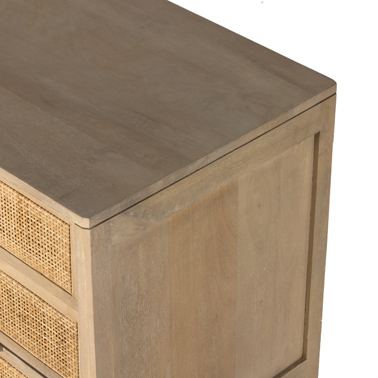 Natural Mango 3-Drawer Nightstand with Woven Cane Front