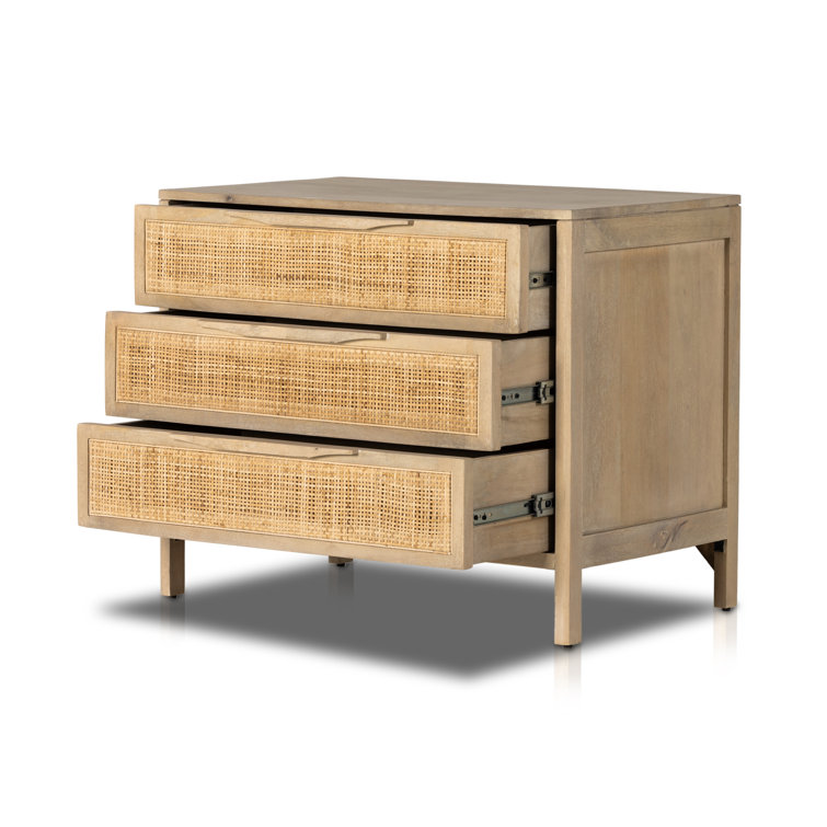 Natural Mango 3-Drawer Nightstand with Woven Cane Front