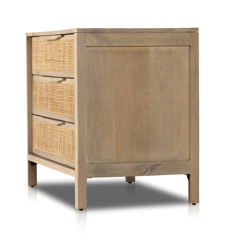 Natural Mango 3-Drawer Nightstand with Woven Cane Front