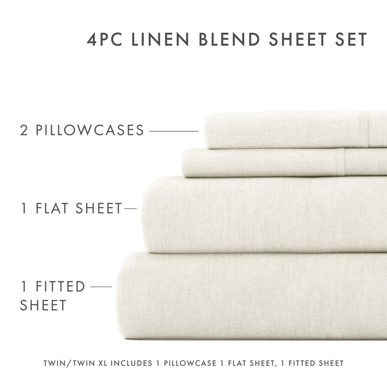 Full Natural Bamboo Linen Blend 4-Piece Sheet Set