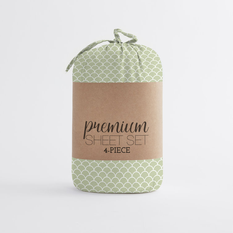 Sage Scallops Print California King Microfiber Sheet Set