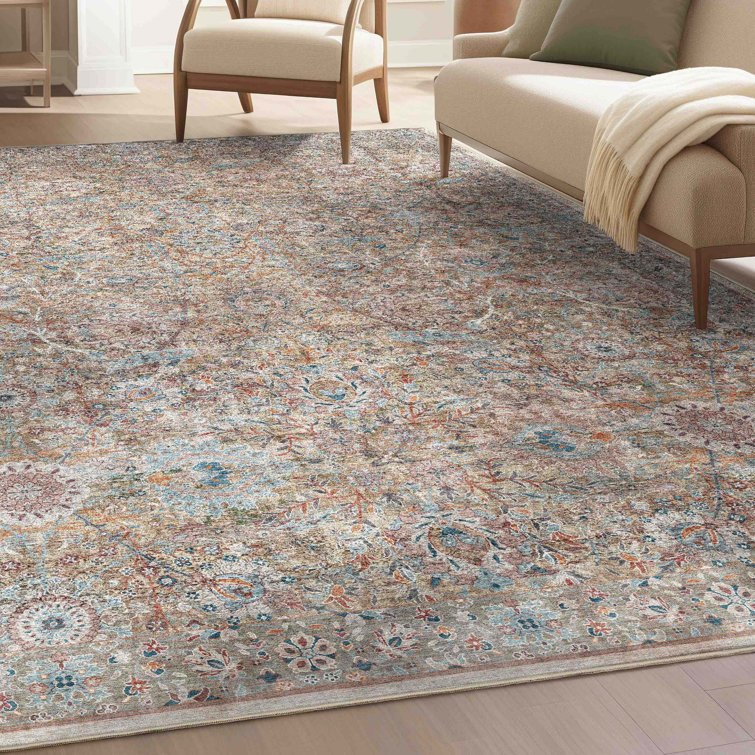 Asha Blue Vintage Persian Floral 6' x 9' Chenille Rug