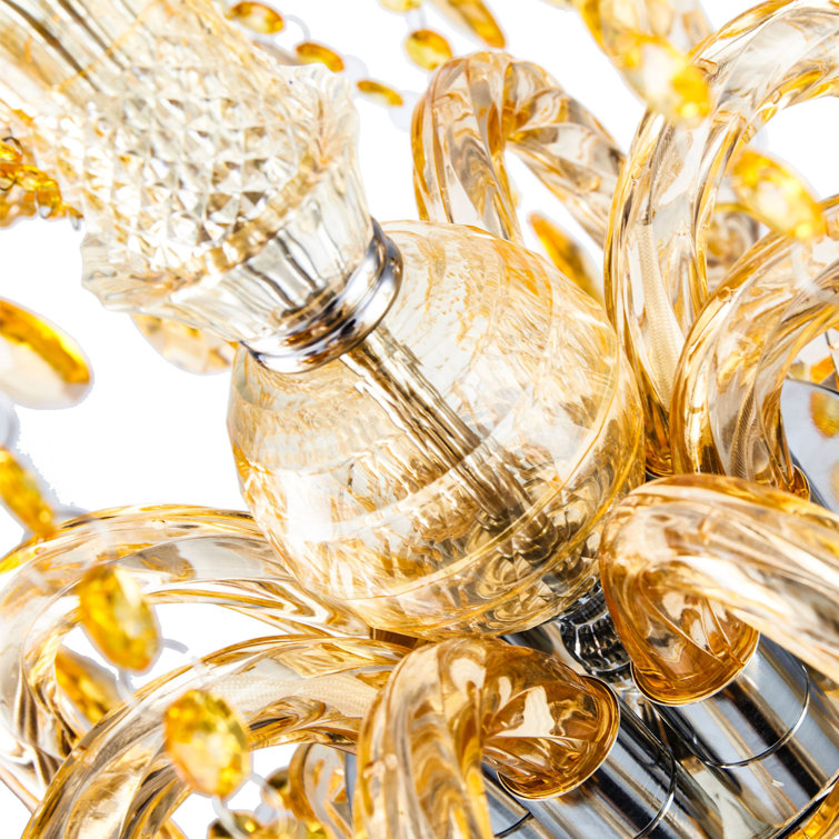 Yellow Crystal 8-Light Plug-In Chandelier with Metal Frame
