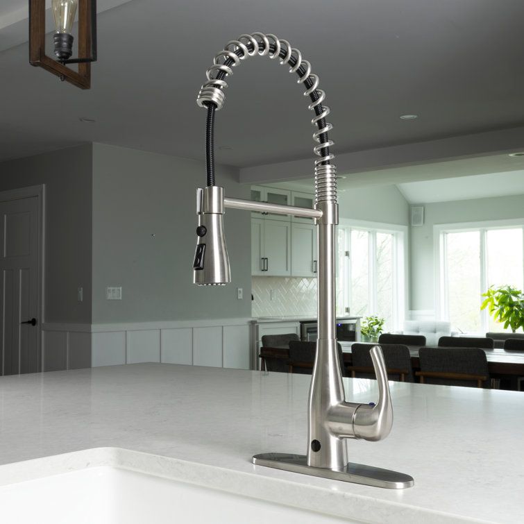 Brushed Nickel Touchless Spring Neck Pull Down Kitchen Faucet