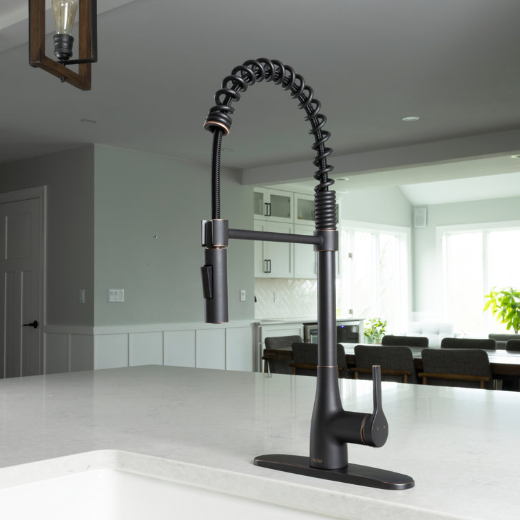 Oil Rubbed Bronze Spring Neck Pull Down Kitchen Faucet