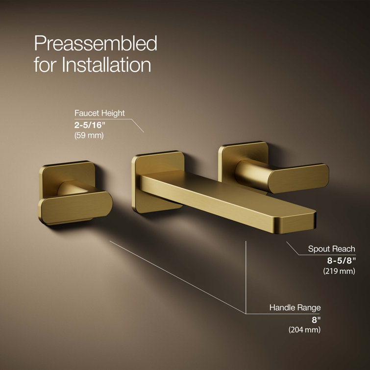 Gold Wall-Mount Bathroom Sink Faucet Trim Set