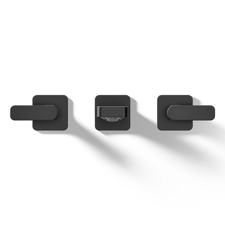 Elegant Matte Black Wall-Mounted Bathroom Sink Faucet with Dual Lever Handles