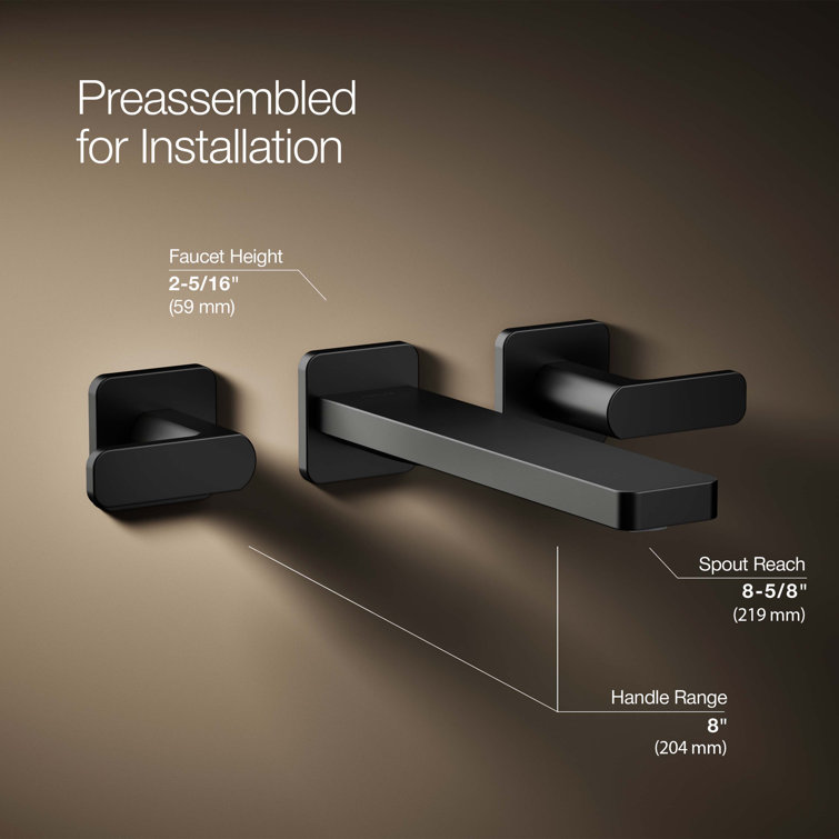 Elegant Matte Black Wall-Mounted Bathroom Sink Faucet with Dual Lever Handles