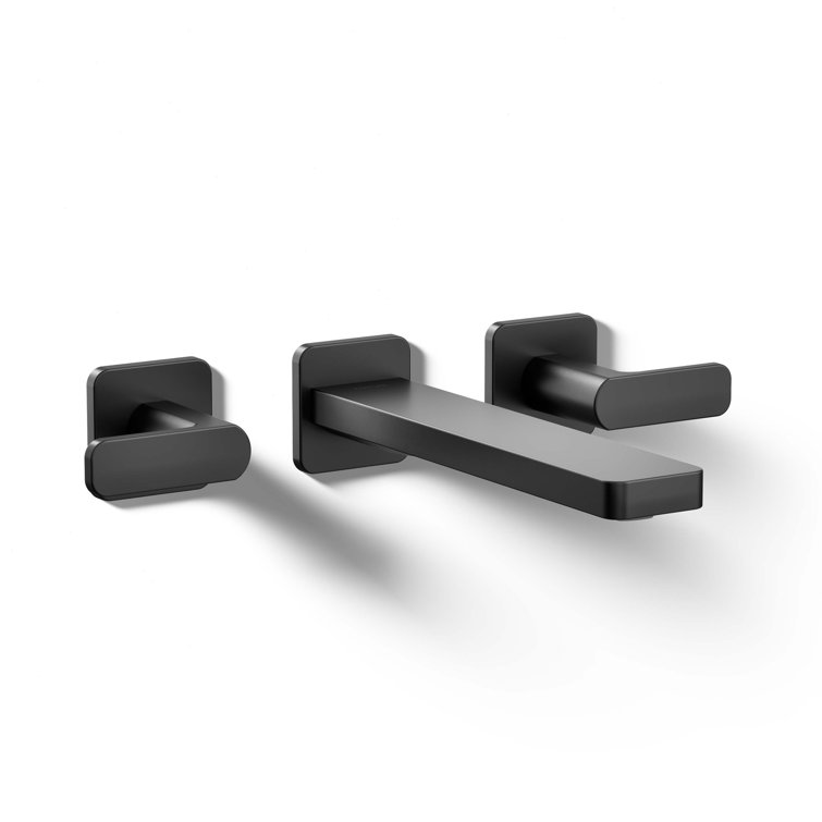 Elegant Matte Black Wall-Mounted Bathroom Sink Faucet with Dual Lever Handles