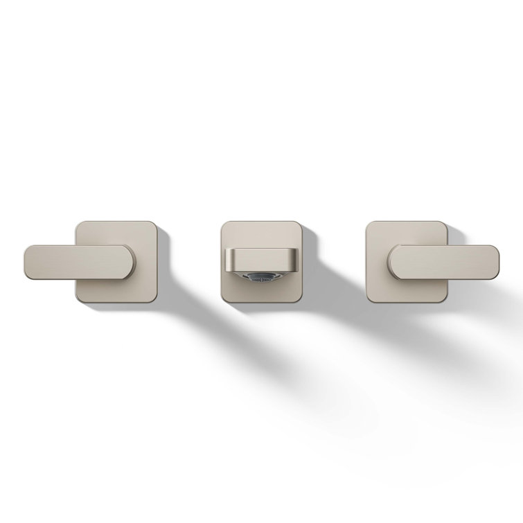 Brushed Nickel Wall-Mounted Bathroom Sink Faucet with Lever Handles