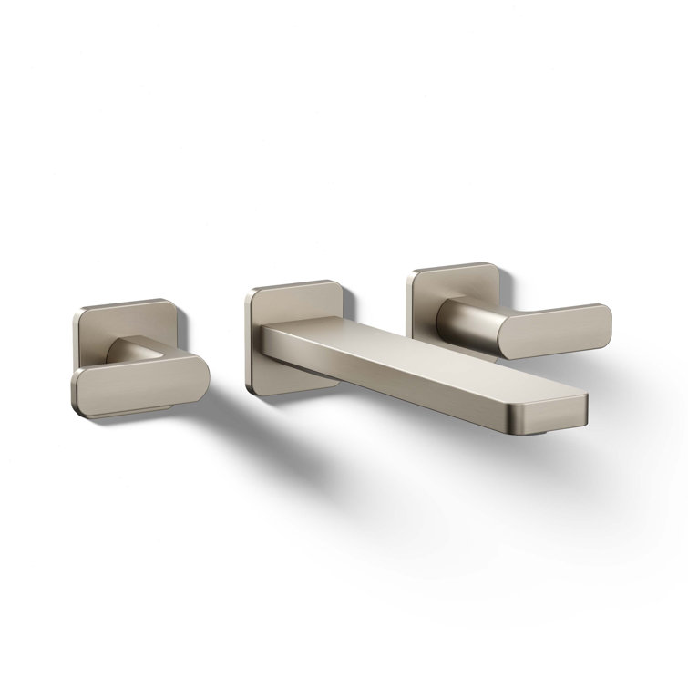 Brushed Nickel Wall-Mounted Bathroom Sink Faucet with Lever Handles