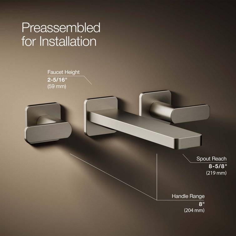 Brushed Nickel Wall-Mounted Bathroom Sink Faucet with Lever Handles