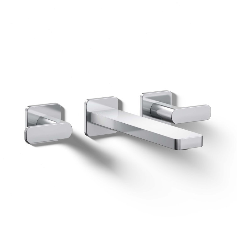 Polished Chrome Wall-Mount Bathroom Faucet with Lever Handles