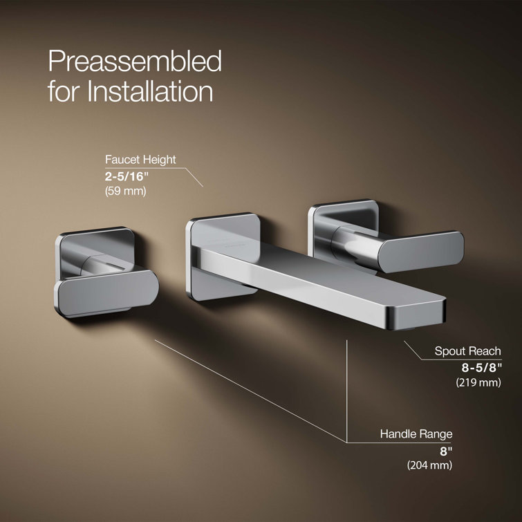 Polished Chrome Wall-Mount Bathroom Faucet with Lever Handles