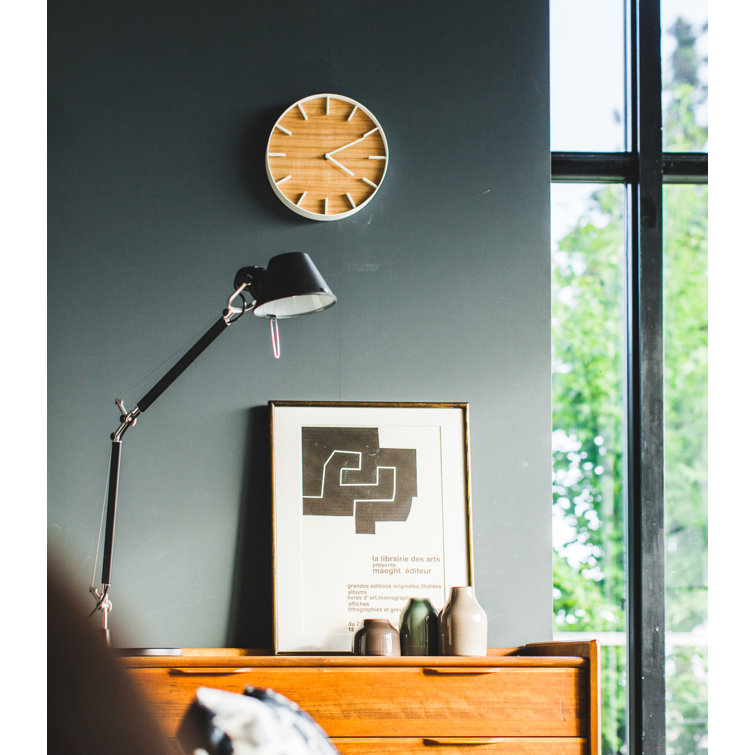 Ash and White Modern Wood and Steel Wall Clock