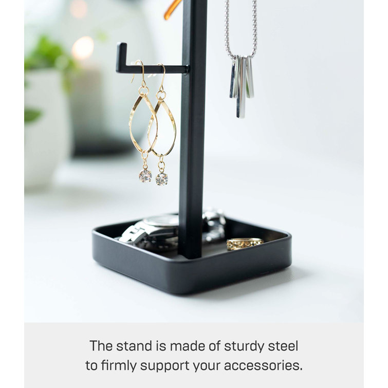 Black Metal Height-Adjustable Jewelry Tree Stand