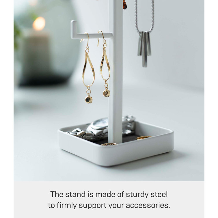 White Adjustable Metal Jewelry Stand with Tray