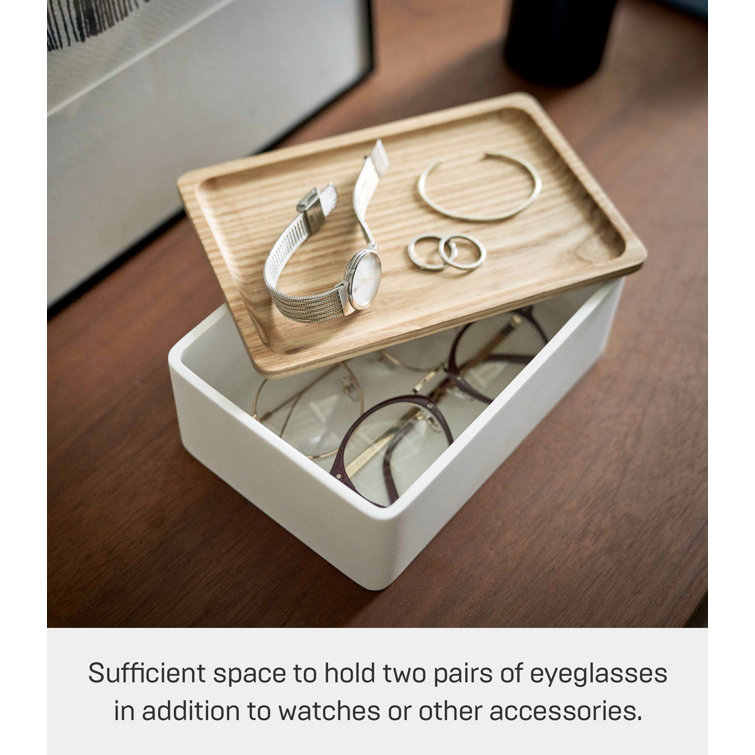 White Polystone Rectangular Accessory Box with Wooden Lid