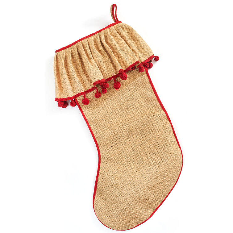 Handmade Rustic Jute Christmas Stocking with Red Piping