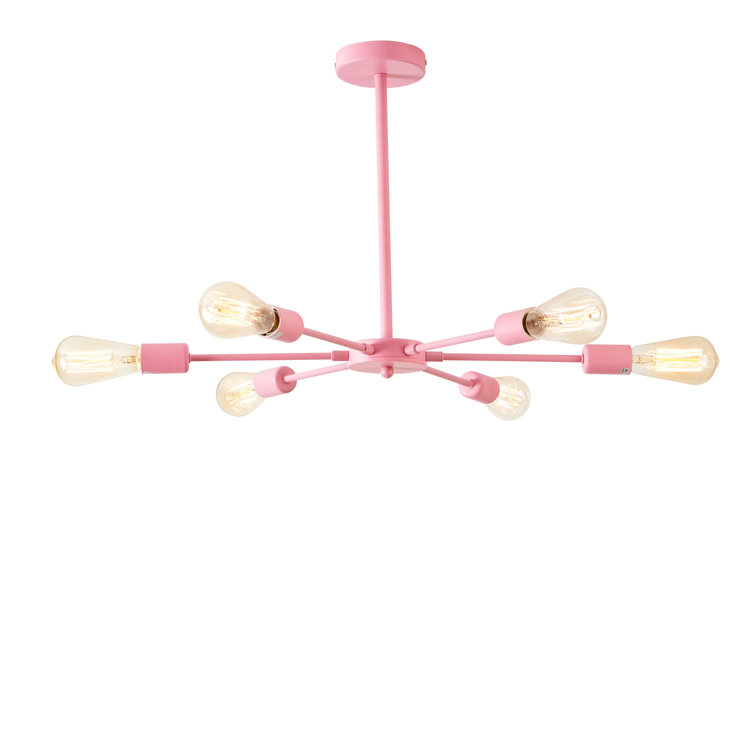 Pink Mid-Century Modern 6-Light Spoke Chandelier