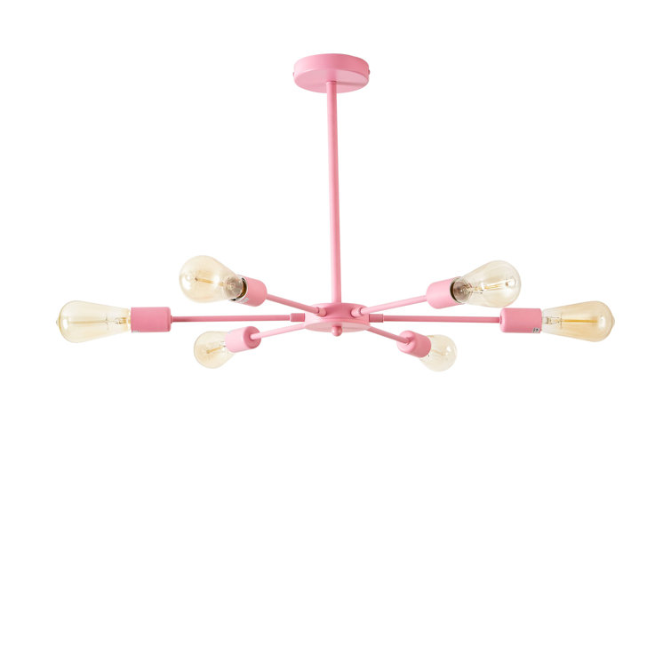 Pink Mid-Century Modern 6-Light Spoke Chandelier