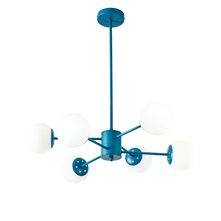 Green Blue Mid-Century Modern 6-Light Metal Chandelier