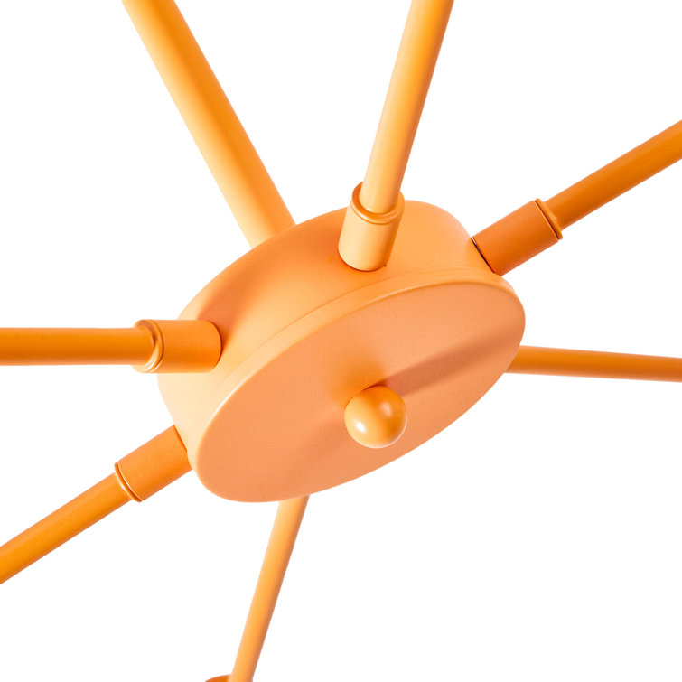 Vintage Orange Painted Metal 22.8" Mid-Century Modern Spoke Chandelier