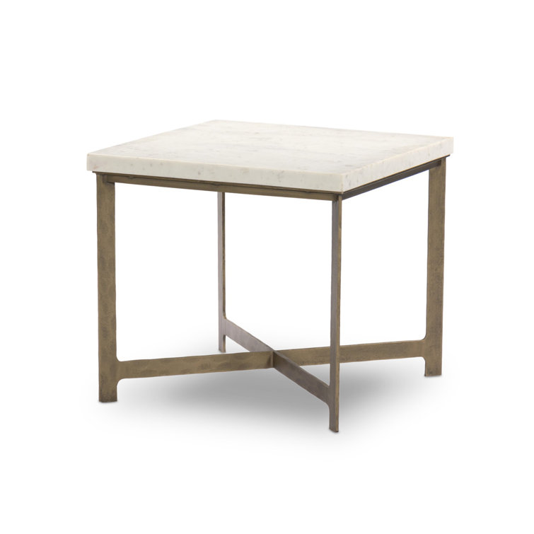 Brass and White Marble Rectangular Side Table