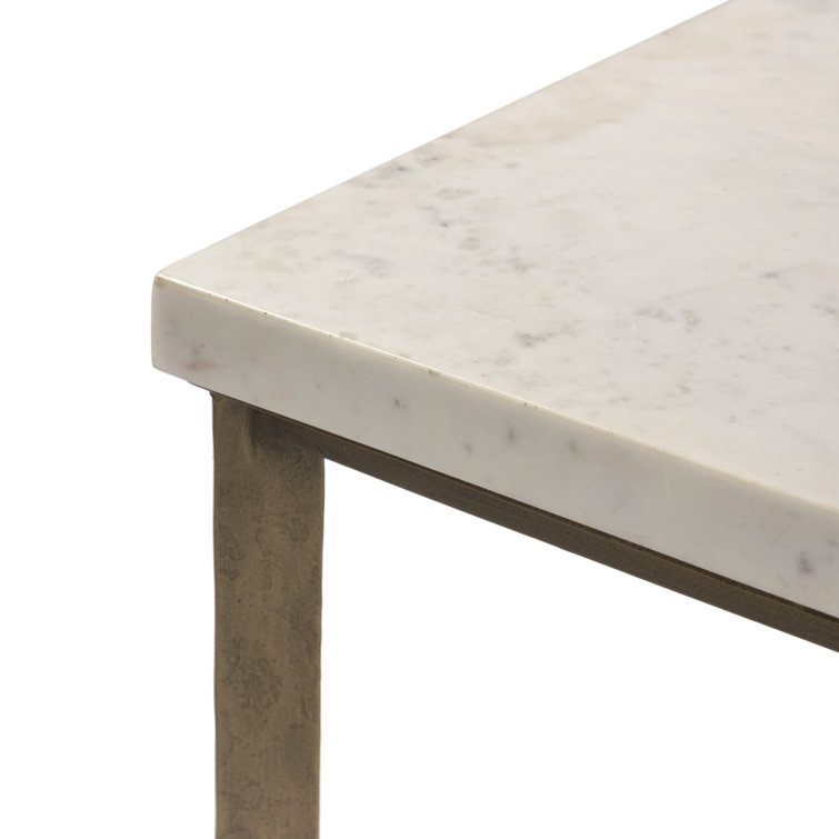Brass and White Marble Rectangular Side Table