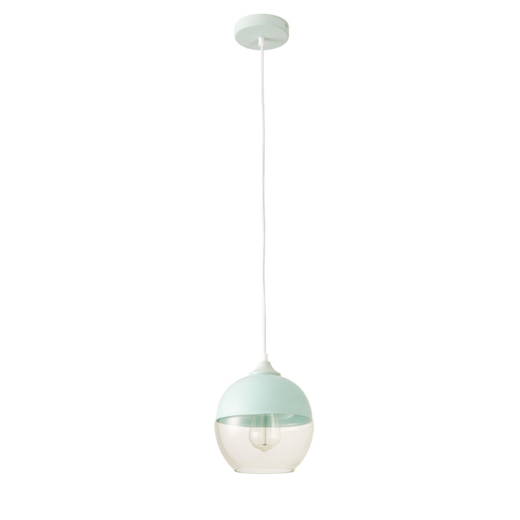 Ice Blue and Glass Globe Pendant Light with Metal Shade