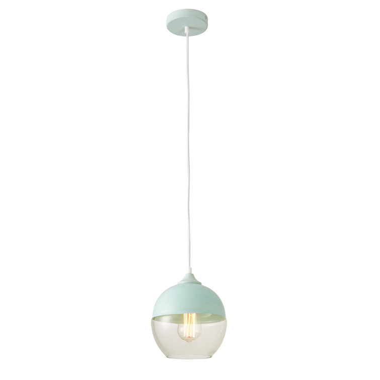 Ice Blue and Glass Globe Pendant Light with Metal Shade