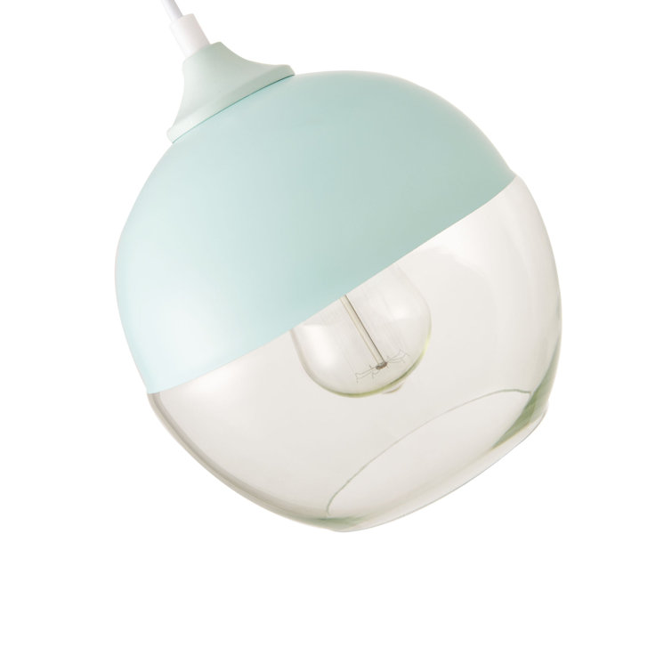Ice Blue and Glass Globe Pendant Light with Metal Shade