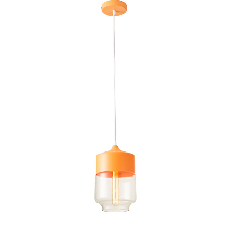 Vintage Orange Glass and Metal Cylinder Pendant Light