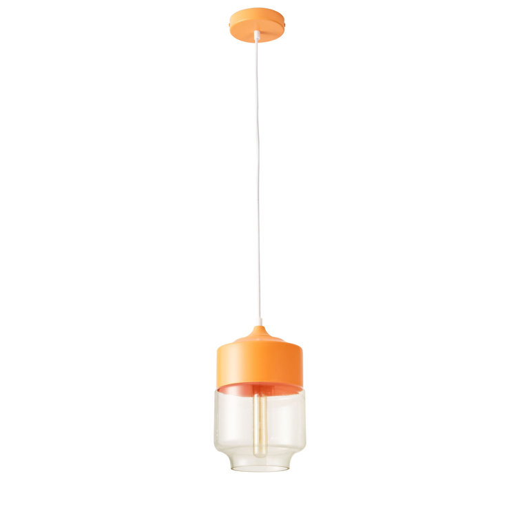 Vintage Orange Glass and Metal Cylinder Pendant Light