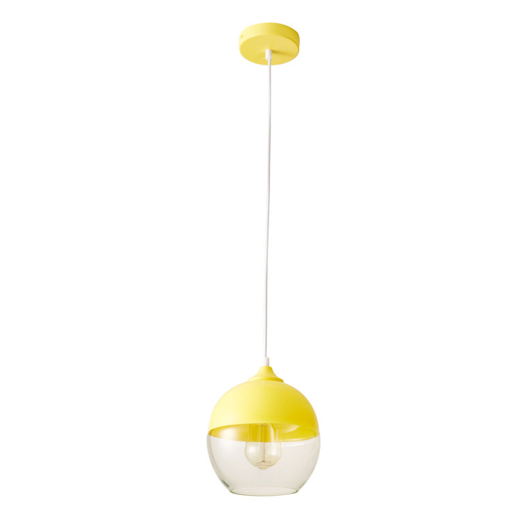 Yellow Glass and Metal Globe Pendant Lamp