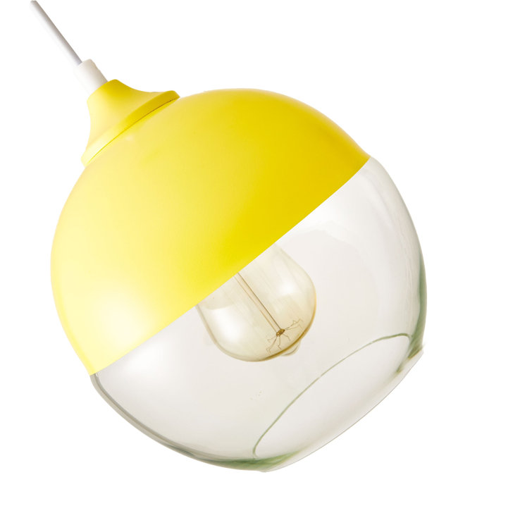 Yellow Glass and Metal Globe Pendant Lamp