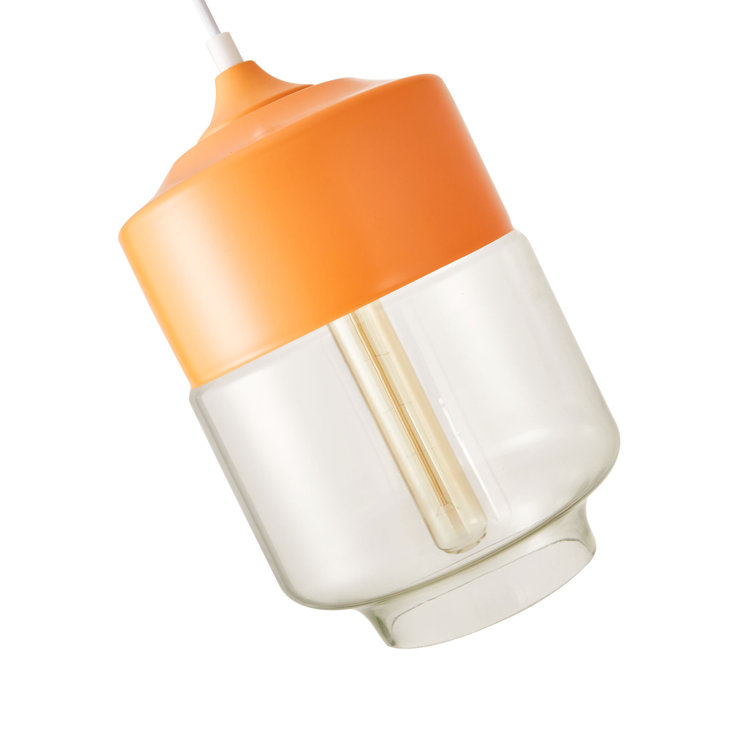 Vintage Orange Glass and Metal Cylinder Pendant Light