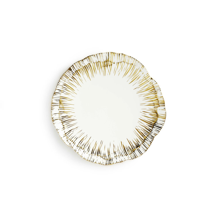 Gold and White Porcelain Anemone Tidbit Plate Set