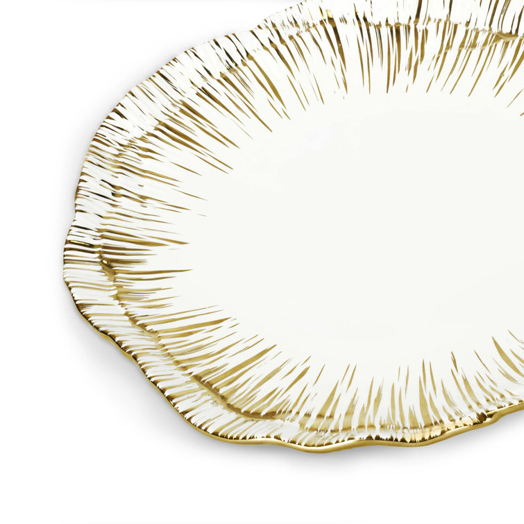 Gold and White Porcelain Anemone Tidbit Plate Set