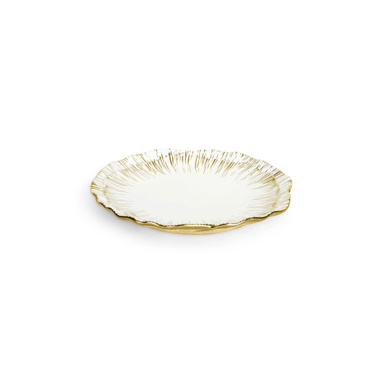 Gold and White Porcelain Anemone Tidbit Plate Set