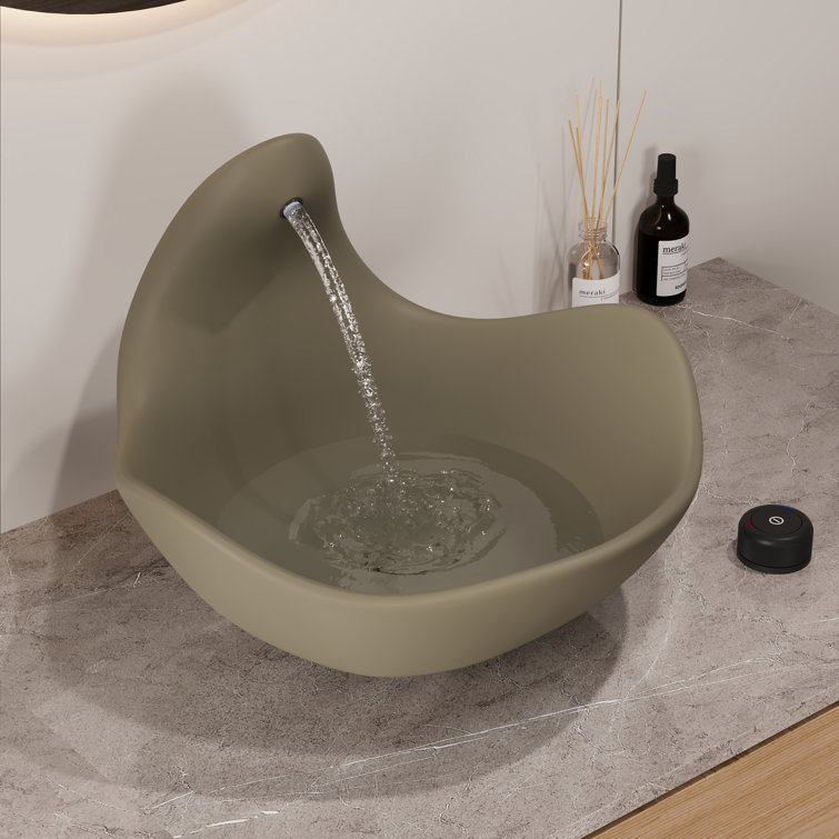 Taupe Clay Artistic Concrete Vessel Sink with Built-In Faucet