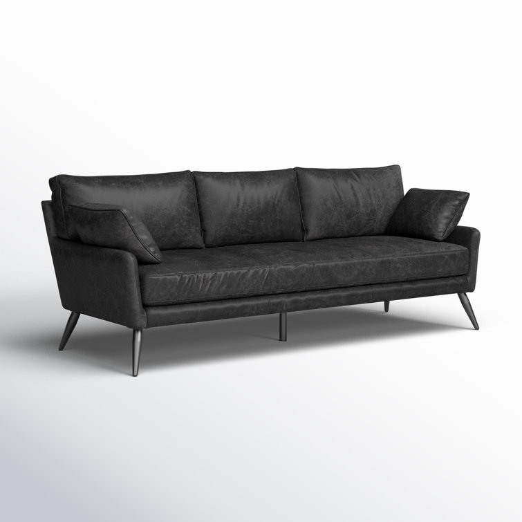 Cochrane Antique Ebony Black Leather 82" Three-Seater Sofa