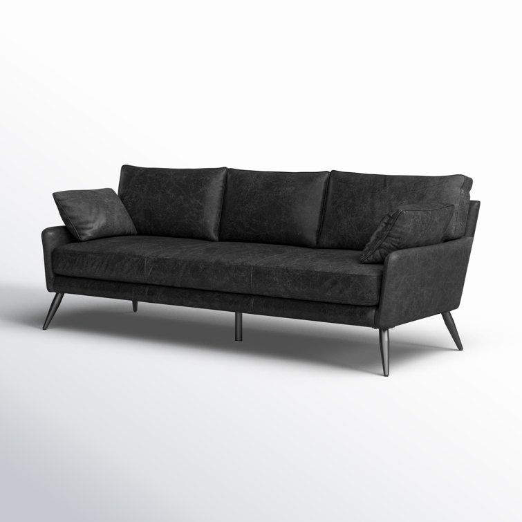 Cochrane Antique Ebony Black Leather 82" Three-Seater Sofa