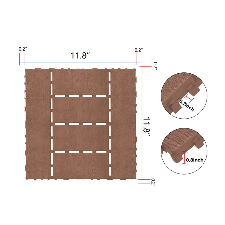 Brown 12'' x 12'' Polypropylene Interlocking Deck Tiles