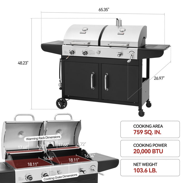 Royal Gourmet Dual Fuel Stainless Steel Gas and Charcoal Grill Combo