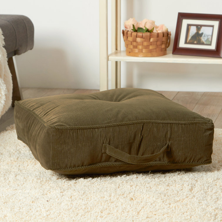 Brown Corduroy Button-Tufted 20" Square Floor Pillow