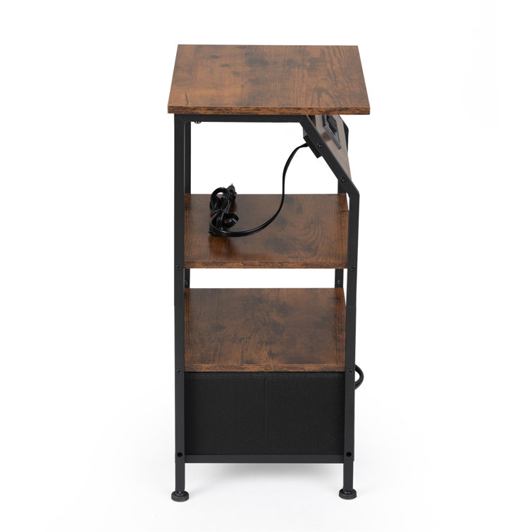 Rustic Brown Metal and Wood Nightstands with Charging Station, Set of 2