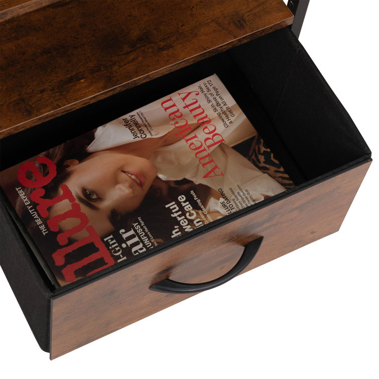 Rustic Brown Metal and Wood Nightstands with Charging Station, Set of 2