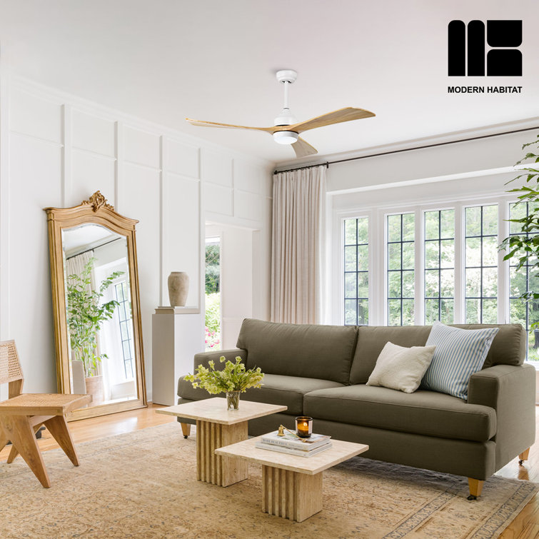 Aura 52" White and Light Oak Ceiling Fan with LED Light and Remote
